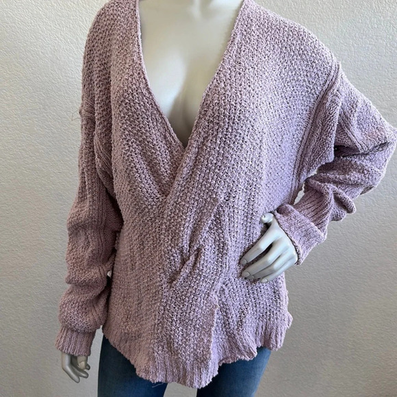 FREE PEOPLE COCO V-NECK TWIST DETAIL PULLOVER KNIT SWEATER SIZE L - Picture 3 of 7